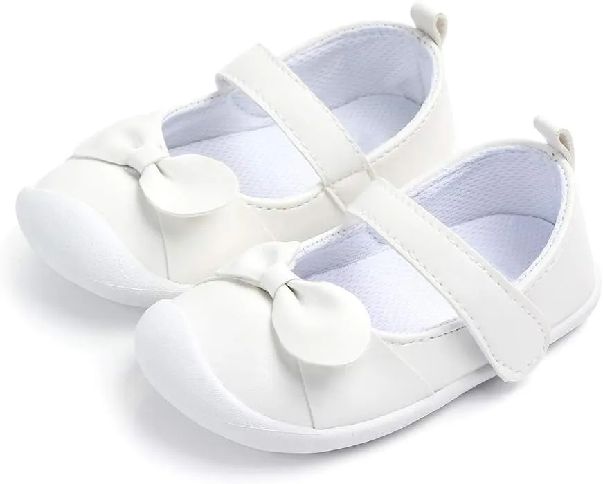 Baby Girls Mary Jane Flats Anti-Slip Rubber Sole Bowknot Toddler First Walkers Dress Shoes