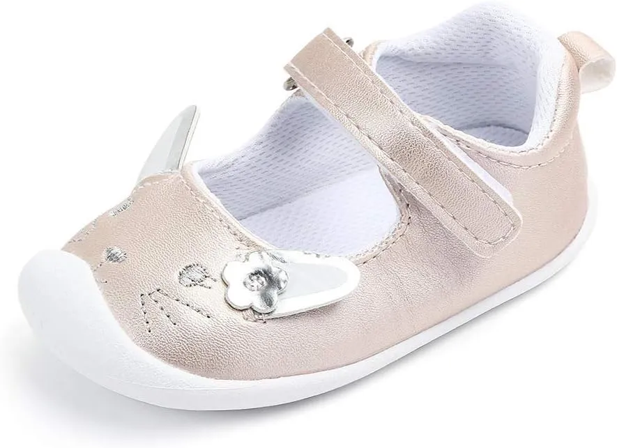 Baby Girls Mary Jane Flats Anti-Slip Rubber Sole Bowknot Toddler First Walkers Dress Shoes