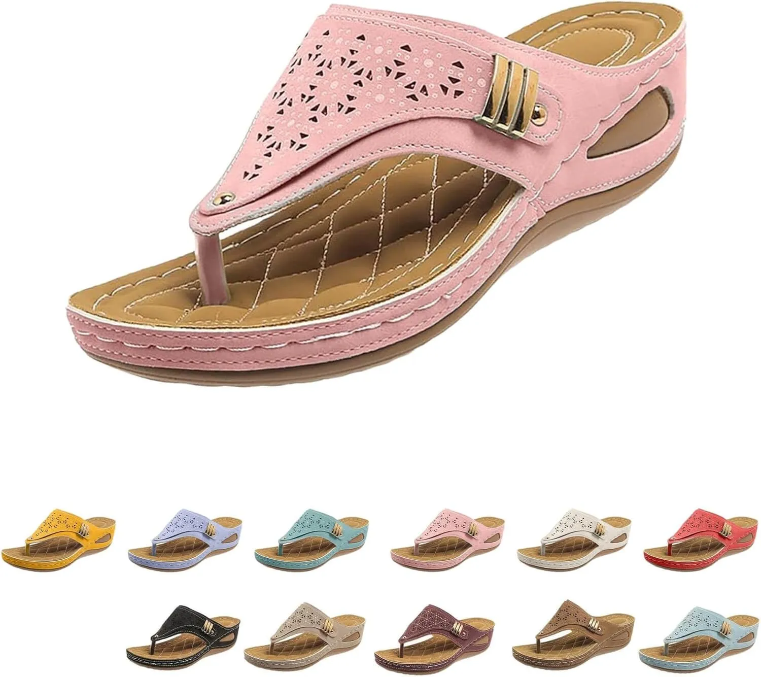 Bluepods Orthopedic Sandals for Women Wide Width Arch Support - Podiatrist-Recommended Walking Sandals with Adjustable Straps for Plantar Fasciitis & Bunions