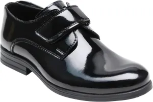 Boys' Black Patent Dress Shoes with Hook-and-Loop Strap ?C Formal Kids' Footwear