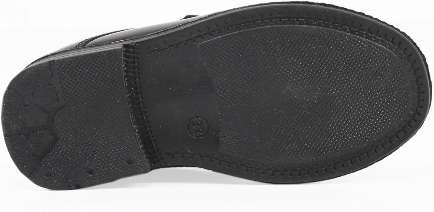 Boys' Black Patent Dress Shoes with Hook-and-Loop Strap ?C Formal Kids' Footwear