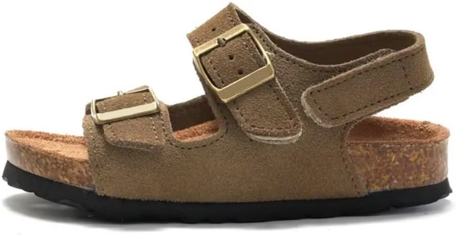 Boys Girls Summer Cork Footbed Slide Sandal, Adjustable Buckle Backstraps Arch Support Outdoor Sandals