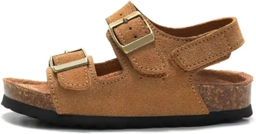 Boys Girls Summer Cork Footbed Slide Sandal, Adjustable Buckle Backstraps Arch Support Outdoor Sandals