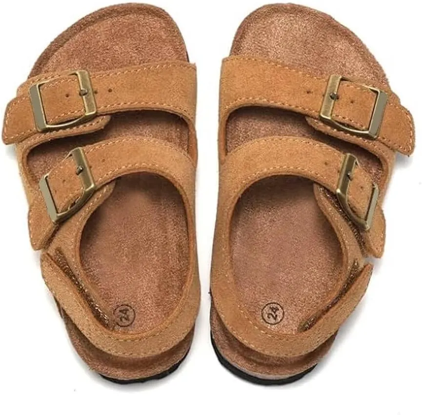 Boys Girls Summer Cork Footbed Slide Sandal, Adjustable Buckle Backstraps Arch Support Outdoor Sandals