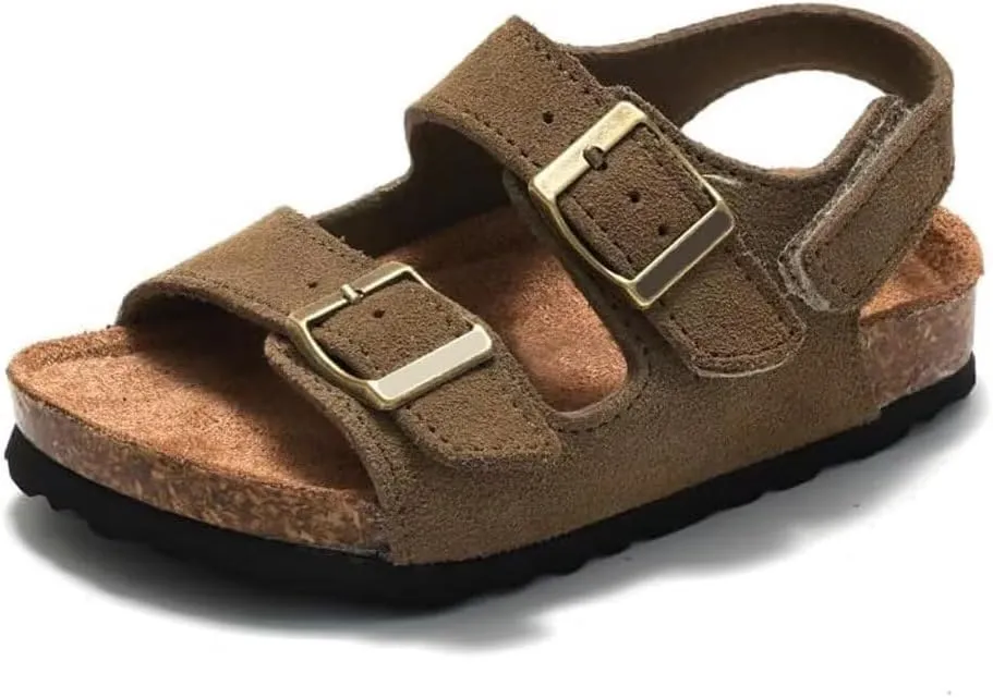 Boys Girls Summer Cork Footbed Slide Sandal, Adjustable Buckle Backstraps Arch Support Outdoor Sandals