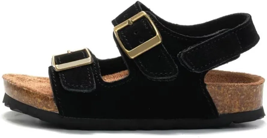 Boys Girls Summer Cork Footbed Slide Sandal, Adjustable Buckle Backstraps Arch Support Outdoor Sandals