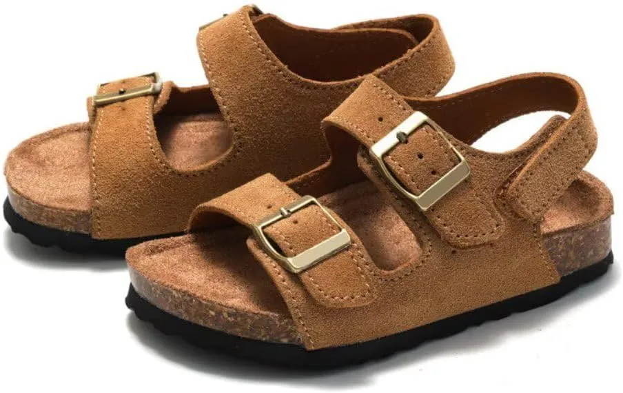 Boys Girls Summer Cork Footbed Slide Sandal, Adjustable Buckle Backstraps Arch Support Outdoor Sandals