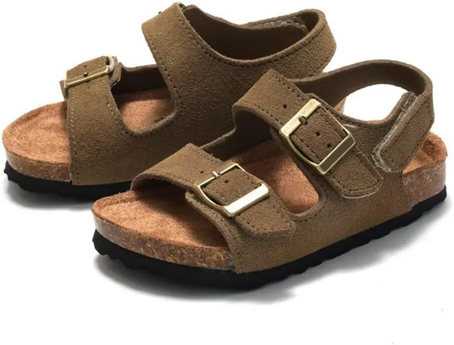 Boys Girls Summer Cork Footbed Slide Sandal, Adjustable Buckle Backstraps Arch Support Outdoor Sandals