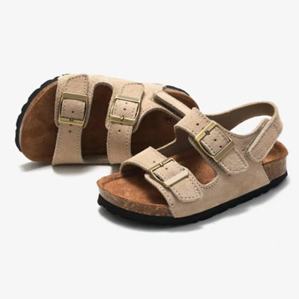 Boys Girls Summer Cork Footbed Slide Sandal, Adjustable Buckle Backstraps Arch Support Outdoor Sandals