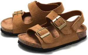 Boys Girls Summer Cork Footbed Slide Sandal, Adjustable Buckle Backstraps Arch Support Outdoor Sandals