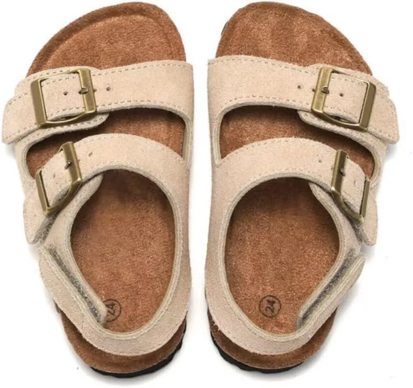 Boys Girls Summer Cork Footbed Slide Sandal, Adjustable Buckle Backstraps Arch Support Outdoor Sandals