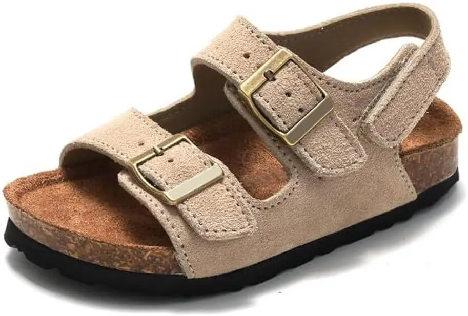 Boys Girls Summer Cork Footbed Slide Sandal, Adjustable Buckle Backstraps Arch Support Outdoor Sandals