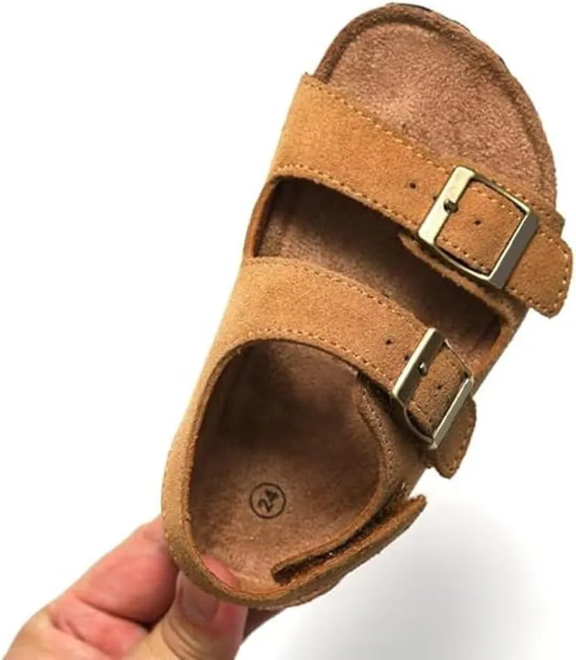 Boys Girls Summer Cork Footbed Slide Sandal, Adjustable Buckle Backstraps Arch Support Outdoor Sandals