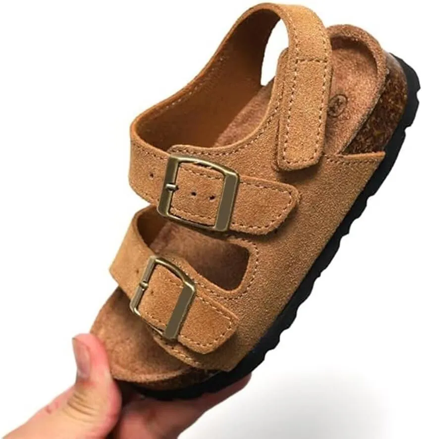 Boys Girls Summer Cork Footbed Slide Sandal, Adjustable Buckle Backstraps Arch Support Outdoor Sandals