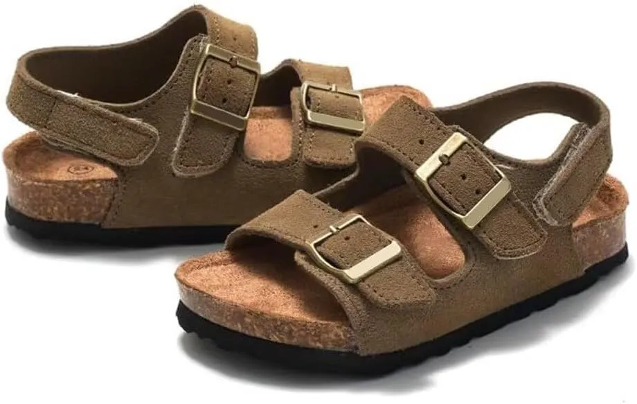Boys Girls Summer Cork Footbed Slide Sandal, Adjustable Buckle Backstraps Arch Support Outdoor Sandals