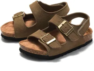 Boys Girls Summer Cork Footbed Slide Sandal, Adjustable Buckle Backstraps Arch Support Outdoor Sandals