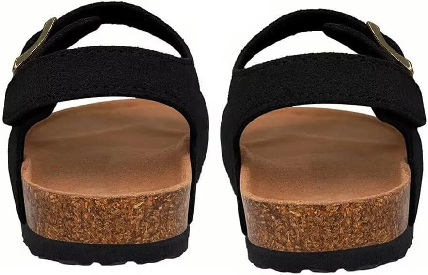 Boys Girls Summer Cork Footbed Slide Sandal, Adjustable Buckle Backstraps Arch Support Outdoor Sandals