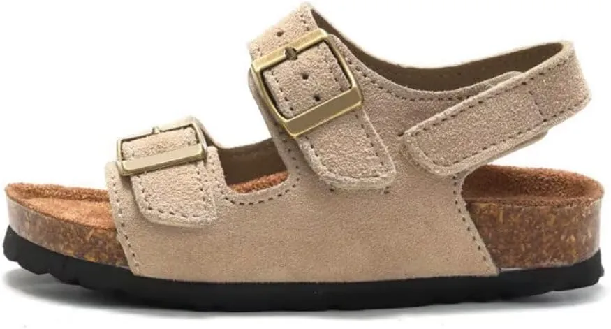 Boys Girls Summer Cork Footbed Slide Sandal, Adjustable Buckle Backstraps Arch Support Outdoor Sandals