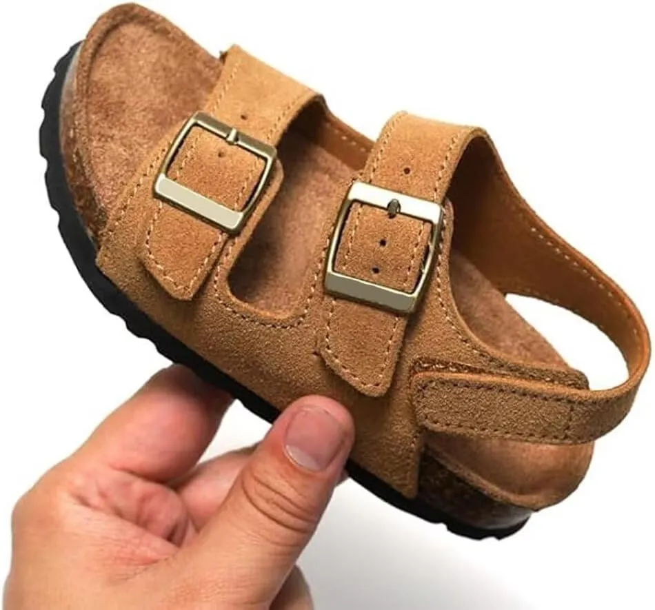 Boys Girls Summer Cork Footbed Slide Sandal, Adjustable Buckle Backstraps Arch Support Outdoor Sandals
