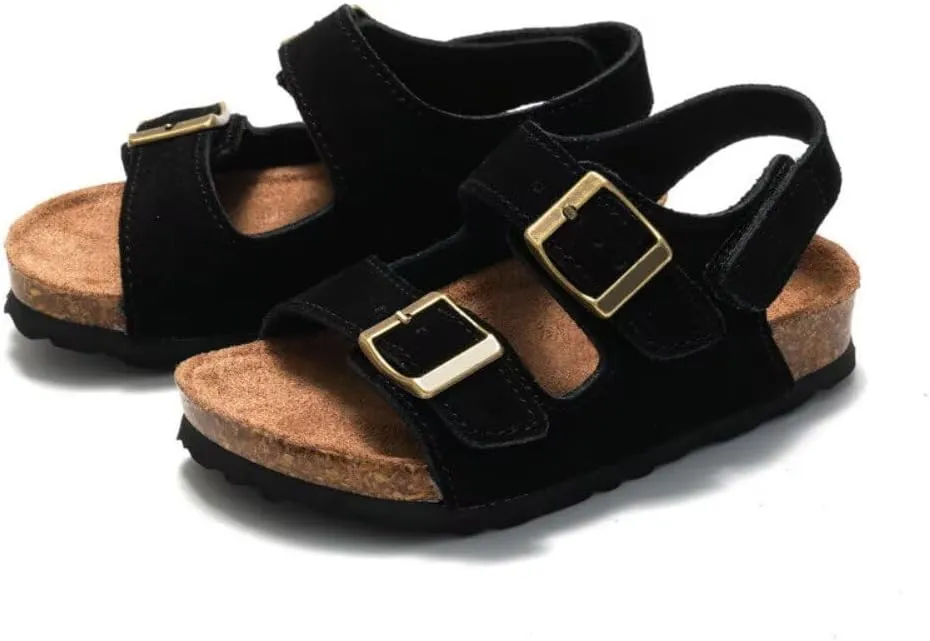 Boys Girls Summer Cork Footbed Slide Sandal, Adjustable Buckle Backstraps Arch Support Outdoor Sandals