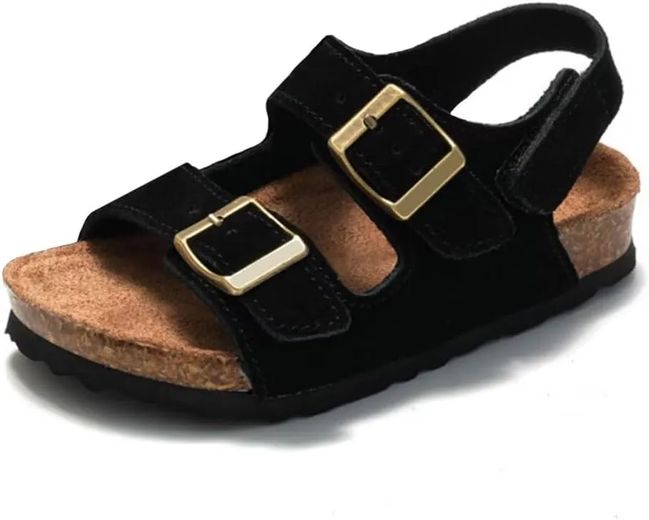 Boys Girls Summer Cork Footbed Slide Sandal, Adjustable Buckle Backstraps Arch Support Outdoor Sandals