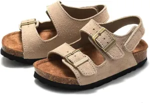Boys Girls Summer Cork Footbed Slide Sandal, Adjustable Buckle Backstraps Arch Support Outdoor Sandals