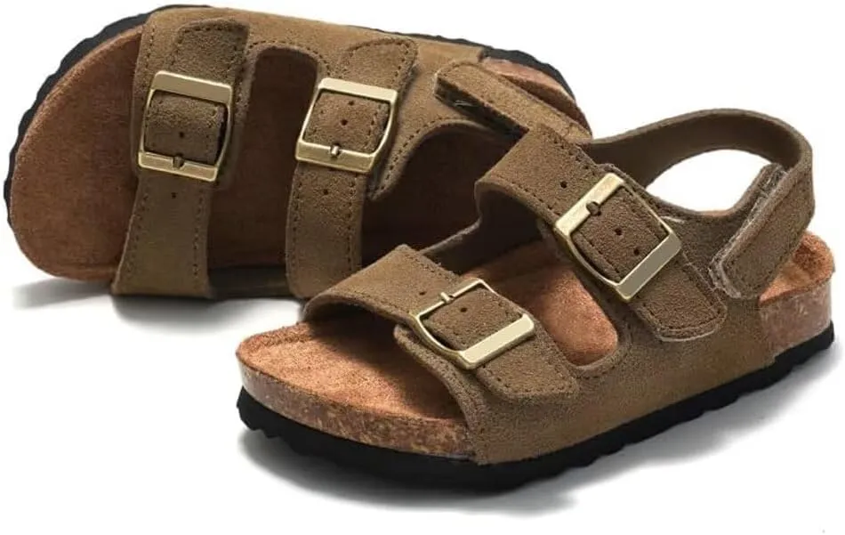 Boys Girls Summer Cork Footbed Slide Sandal, Adjustable Buckle Backstraps Arch Support Outdoor Sandals