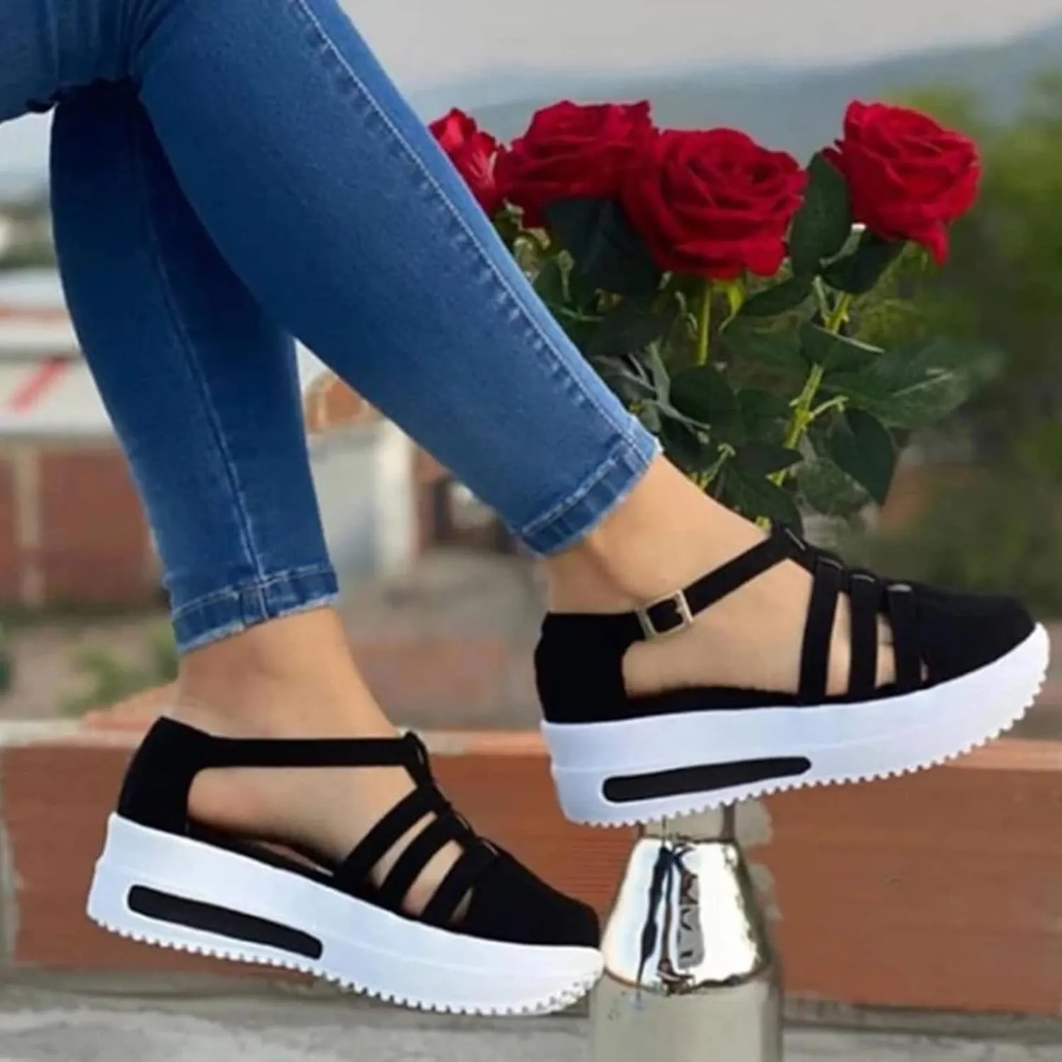 Cathalem Closed Toe Sandals for Women Casual Closed Toe Sandals Ankle Strap Closed Toe Espadrilles Wedge Sandals