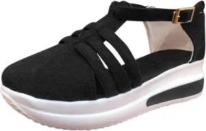 Cathalem Closed Toe Sandals for Women Casual Closed Toe Sandals Ankle Strap Closed Toe Espadrilles Wedge Sandals