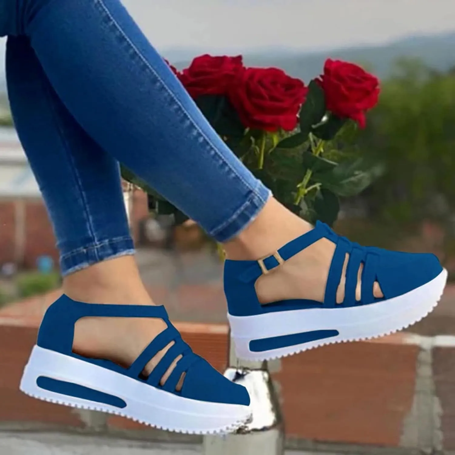 Cathalem Sandals Women Dressy Summer Casual Closed Toe Sandals Ankle Strap Closed Toe Espadrilles Wedge Sandals