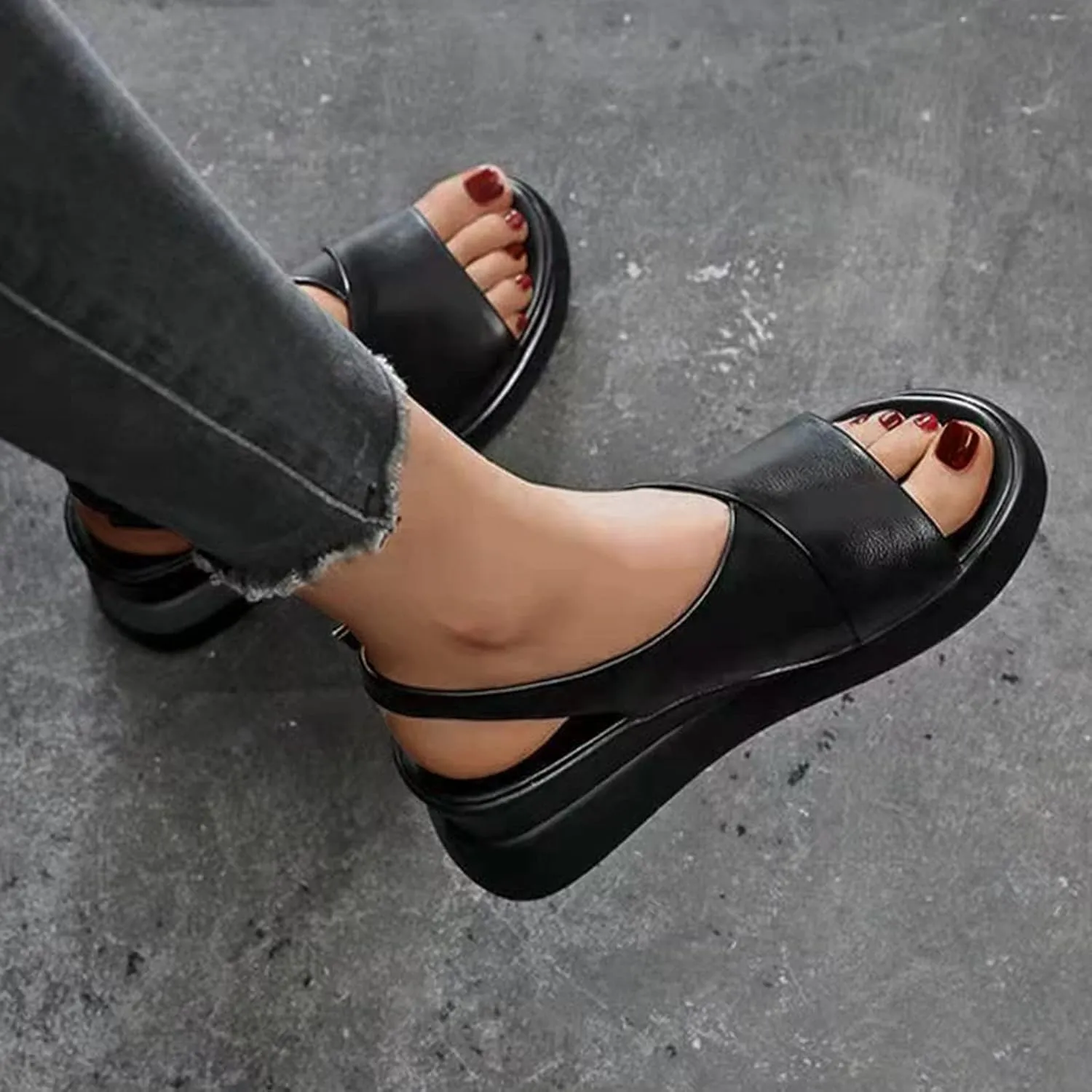 Cathalem Wedge Sandals for Women, Womens Platform Ankle Strap Sandals Open Toe Chunky Sandals Concise Casual Summer Womens Shoes