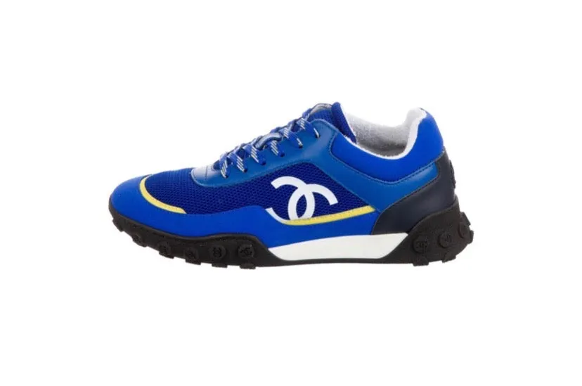 CHANEL CC MESH AND LEATHER LOW-TOP SNEAKERS