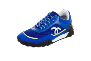 CHANEL CC MESH AND LEATHER LOW-TOP SNEAKERS