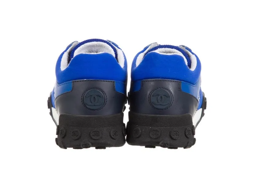 CHANEL CC MESH AND LEATHER LOW-TOP SNEAKERS
