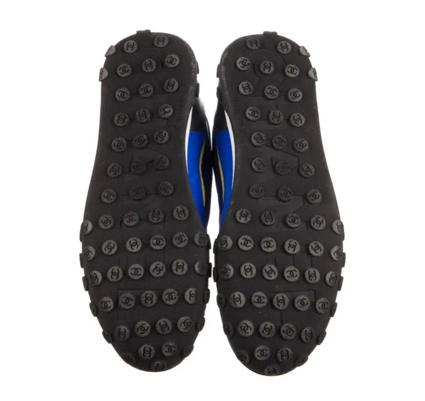 CHANEL CC MESH AND LEATHER LOW-TOP SNEAKERS