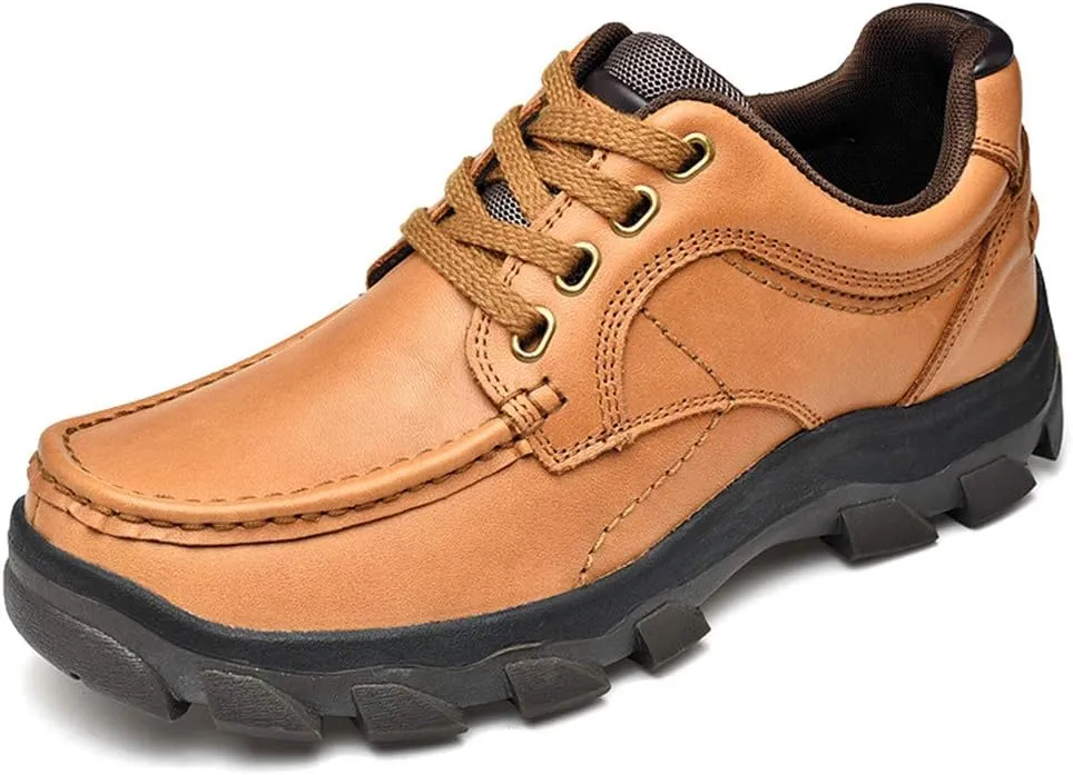 CHICLOVEY Men's Low-Cut Trail Hiking Shoes Outdoor Leather Sneakers with High-Traction Grip