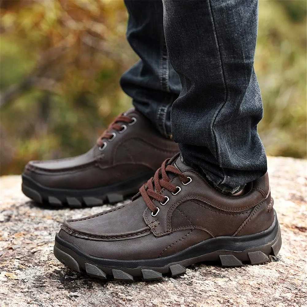 CHICLOVEY Men's Low-Cut Trail Hiking Shoes Outdoor Leather Sneakers with High-Traction Grip