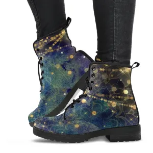 Combat Boots - Distressed Mandala Boots with Bokeh Fairy Lights | Custom Shoes, Vegan Shoes, 90s Boots, Hippie Boots, Women's Boots