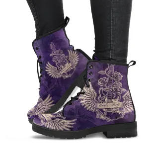 Combat Boots - Electric Guitar #24 Distressed Purple Background | Purple Boots for Women, Vegan Leather Lace Up Boots Women, Custom Shoes
