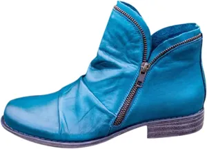 Crzidha Ankle Boots for Women Work Side Zipper Slip On Low Heel Booties Solid Leather Multicolor Hiking Boots Comfortable Warm Skin-Friendly Fabric Winter Walking Daily Work Shoes for Women