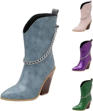 Crzidha Chunky Block Heel Boots for Women,Pull On Pointed Toe High Heel Ankle Boots Wide Calf Low Calf Cowboy Boots for Women Comfy Walking Arch Support Winter Fall Fashion Party Boots