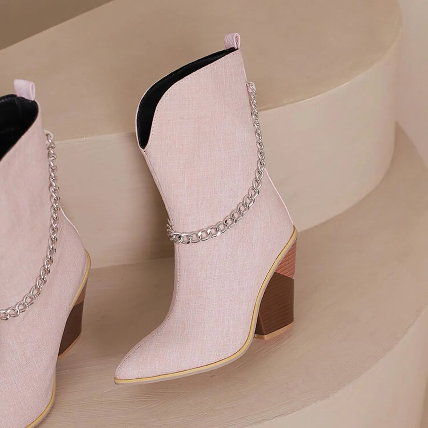 Crzidha Chunky Block Heel Boots for Women,Pull On Pointed Toe High Heel Ankle Boots Wide Calf Low Calf Cowboy Boots for Women Comfy Walking Arch Support Winter Fall Fashion Party Boots