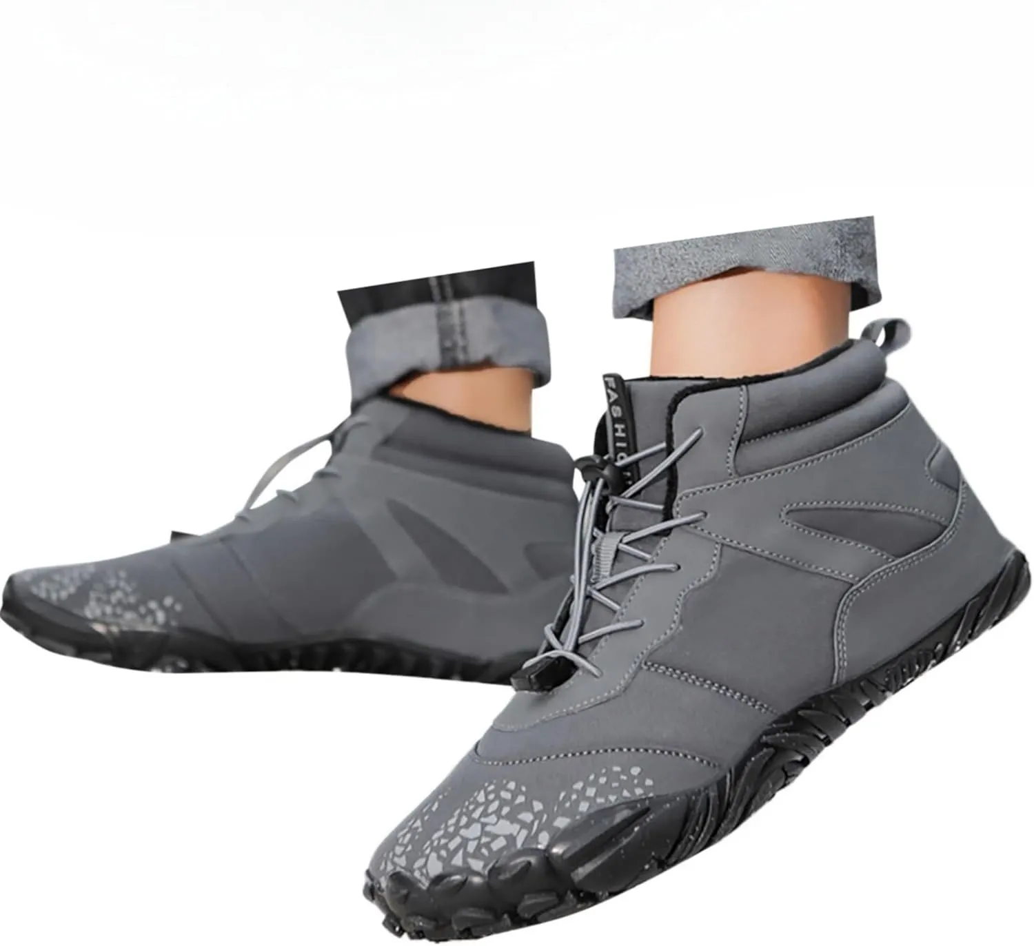 Crzidha Unisex Snow Hiking Boots,Warm Plush Lined Stretch Drawstring Easy On Ankle Boots Comfortable Winter Sneakers Non Slip Waterproof Non Slip Snow Hiking Trekking Ankle Boots A1-Grey Size 8