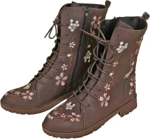 Crzidha Women Combat Boots,Stylish Floral Embroidery Hiking Riding Boots Round Toe Low Heel Long Strappy Lace Up High Top Boots Comfy Winter Walking Daily Work Outdoor Travel Shoes for Women