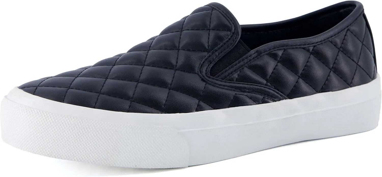 CUSHIONAIRE Faze Womens Quilted Slip-On Sneaker  Faux Leather Casual Shoe with Memory Foam Insole & Rubber Outsole