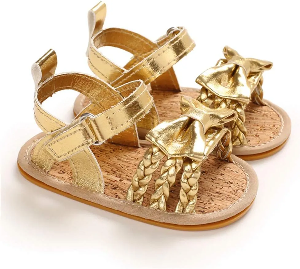 E-FAK Infant Baby Girls Sandals Summer Crib PU Leather Bowknot Soft Anti-Slip Rubber Sole Toddler First Walkers Shoes