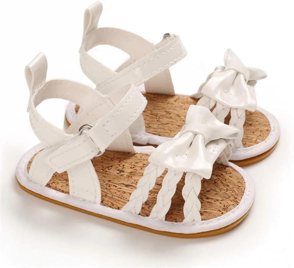 E-FAK Infant Baby Girls Sandals Summer Crib PU Leather Bowknot Soft Anti-Slip Rubber Sole Toddler First Walkers Shoes