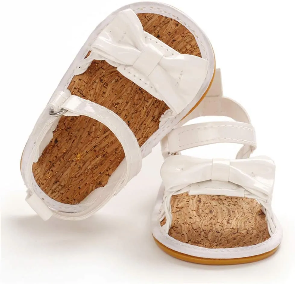E-FAK Infant Baby Girls Sandals Summer Crib PU Leather Bowknot Soft Anti-Slip Rubber Sole Toddler First Walkers Shoes