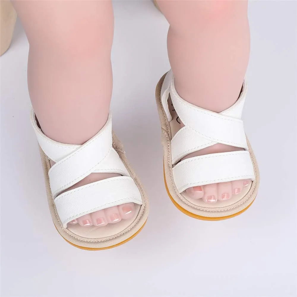 E-FAK Infant Baby Girls Sandals Summer Crib PU Leather Bowknot Soft Anti-Slip Rubber Sole Toddler First Walkers Shoes