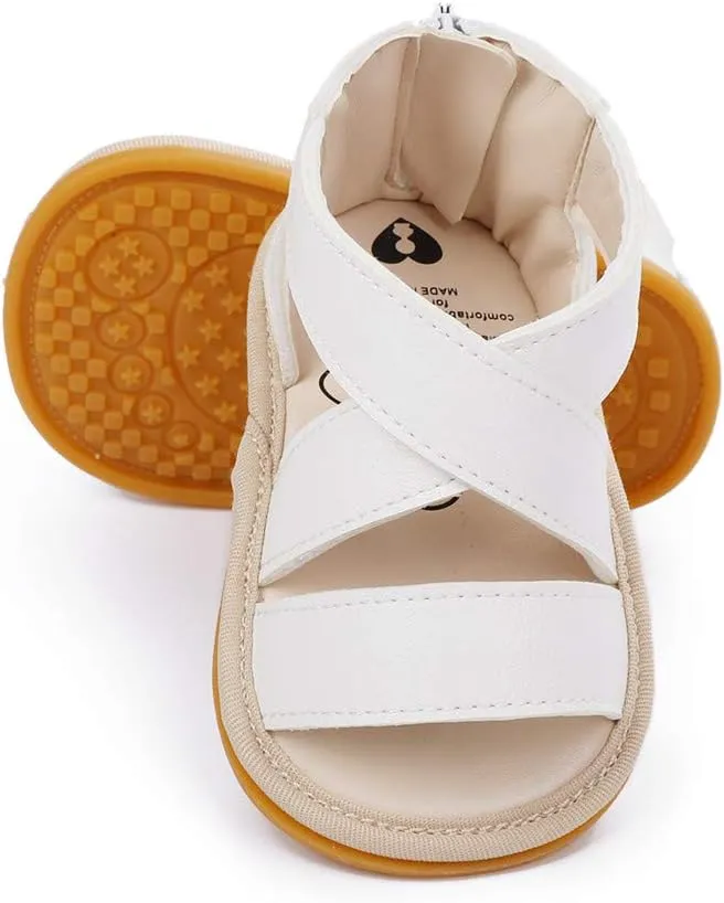 E-FAK Infant Baby Girls Sandals Summer Crib PU Leather Bowknot Soft Anti-Slip Rubber Sole Toddler First Walkers Shoes